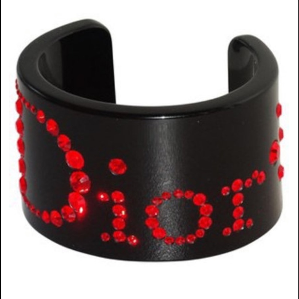 COPY - COPY - Black Fire Red Swarovski Rhinestones Studs Logo Cuff Bangle Brace…